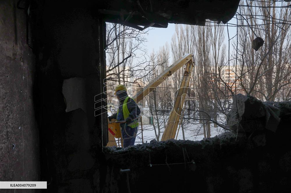 Aftermath of overnight Russian drone attack in Kharkiv