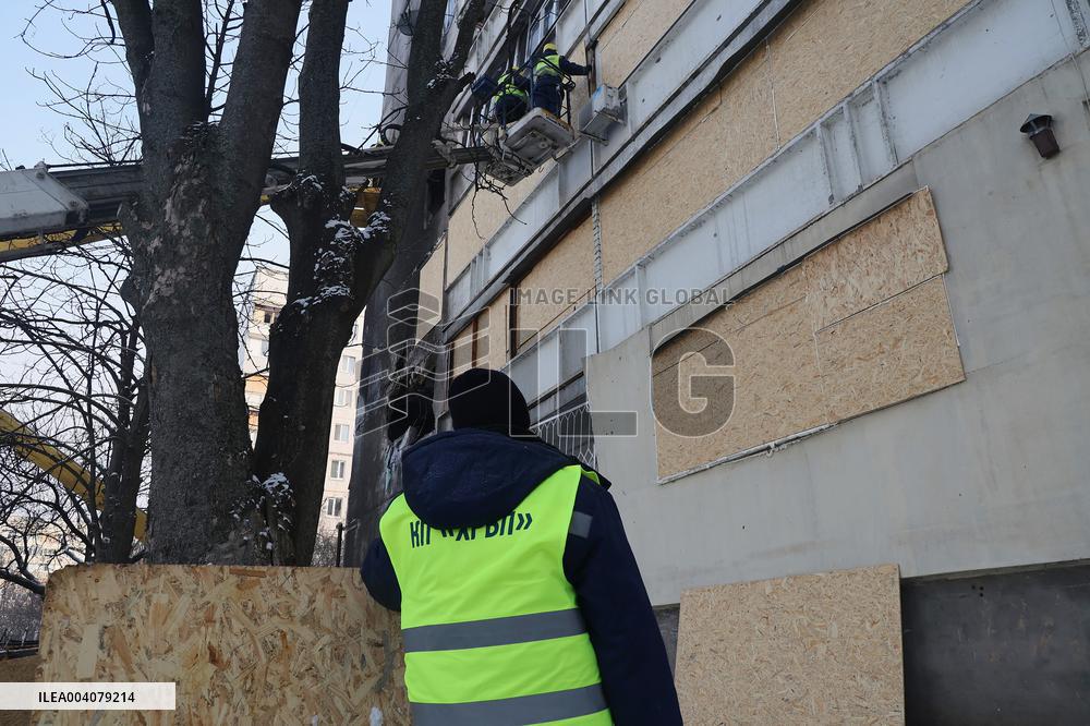 Aftermath of overnight Russian drone attack in Kharkiv