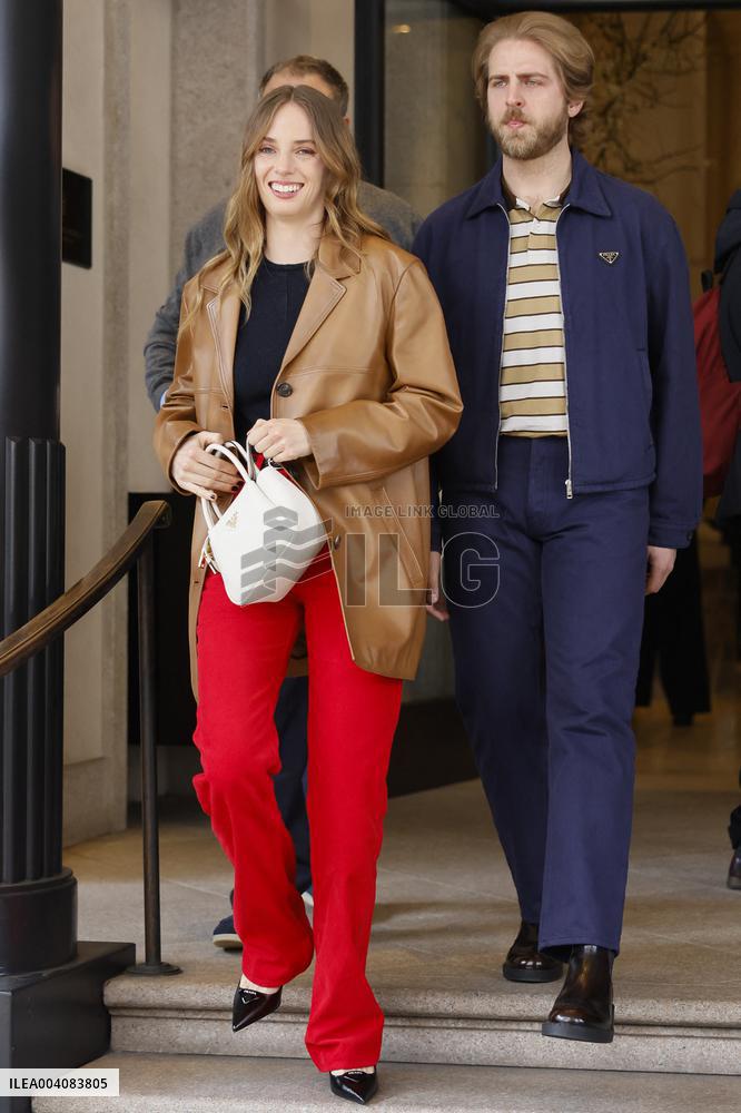 MFW - Maya Thurman-Hawke And Christian Lee Hutson Leaving Their Hotel