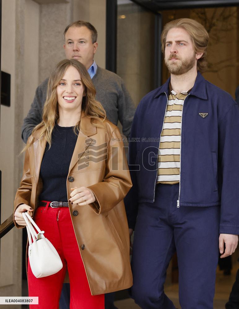 MFW - Maya Thurman-Hawke And Christian Lee Hutson Leaving Their Hotel