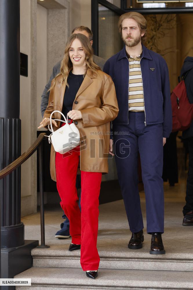 MFW - Maya Thurman-Hawke And Christian Lee Hutson Leaving Their Hotel