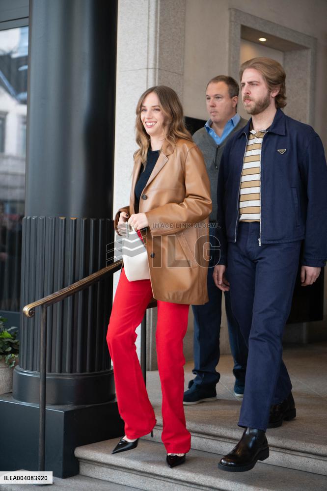 MFW - Maya Thurman-Hawke And Christian Lee Hutson Leaving Their Hotel