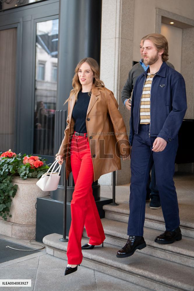 MFW - Maya Thurman-Hawke And Christian Lee Hutson Leaving Their Hotel
