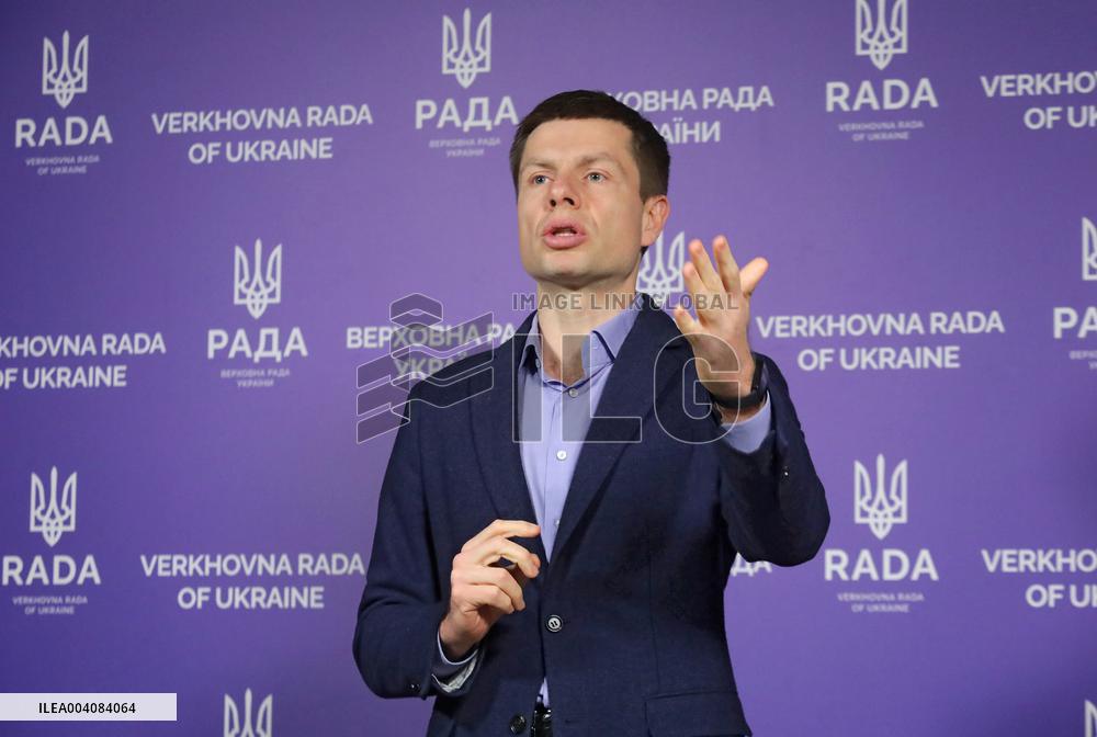 MP Oleksii Hocharenko briefs press in Kyiv