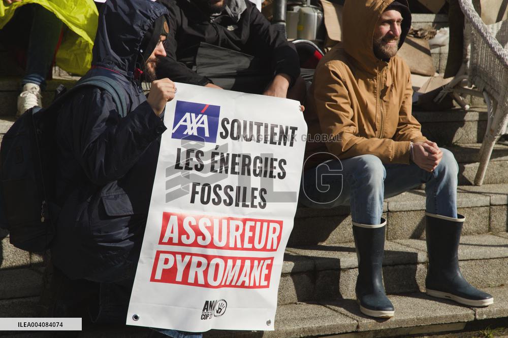 Activists Carry out A Punch Action in Front of AXA - Nantes