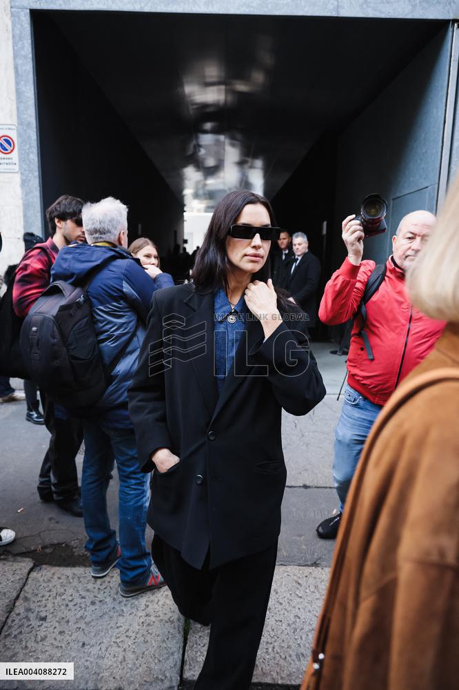 MFW - Irina Shayk arrives at Blumarine Fashion Show