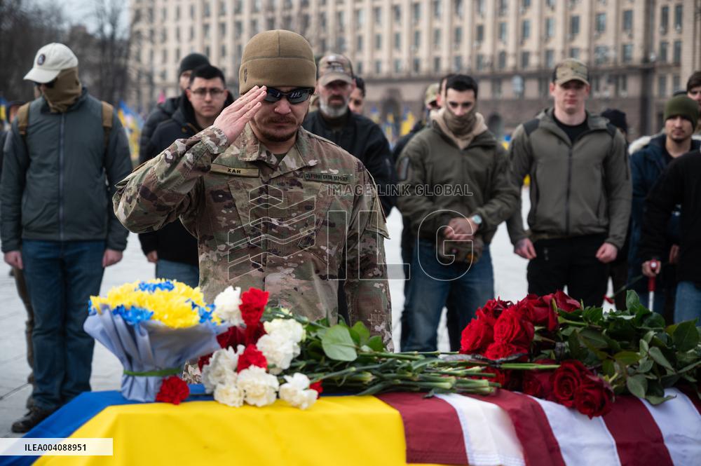 Memorial ceremony for U.S. Marine Corps veteran Ethan Hertweck in Kyiv