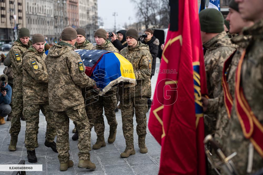 Memorial ceremony for U.S. Marine Corps veteran Ethan Hertweck in Kyiv