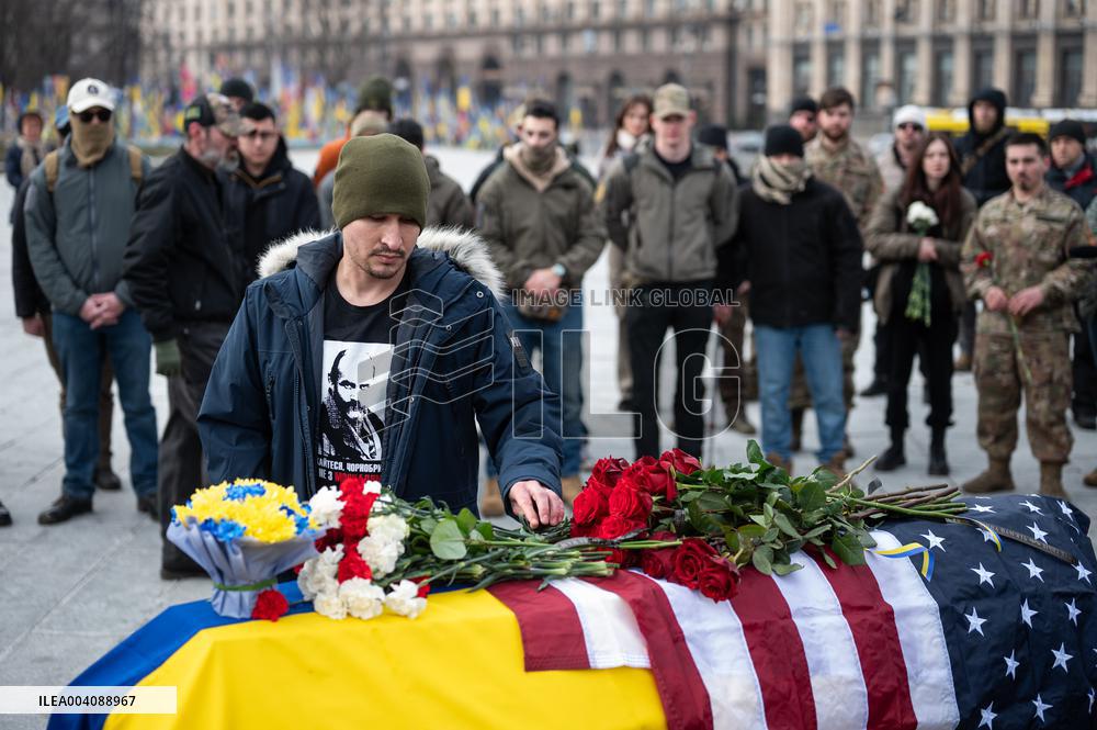 Memorial ceremony for U.S. Marine Corps veteran Ethan Hertweck in Kyiv