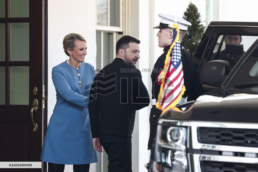 Ukrainian President Volodymyr Zelensky departs the White House after Oval Office meeting with US President Donald Trump