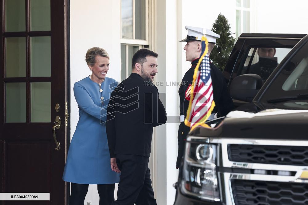 Ukrainian President Volodymyr Zelensky departs the White House after Oval Office meeting with US President Donald Trump