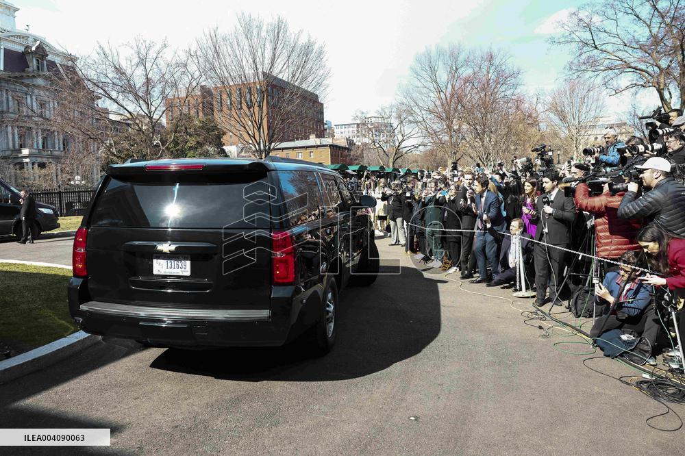 Ukrainian President Volodymyr Zelensky departs the White House after Oval Office meeting with US President Donald Trump