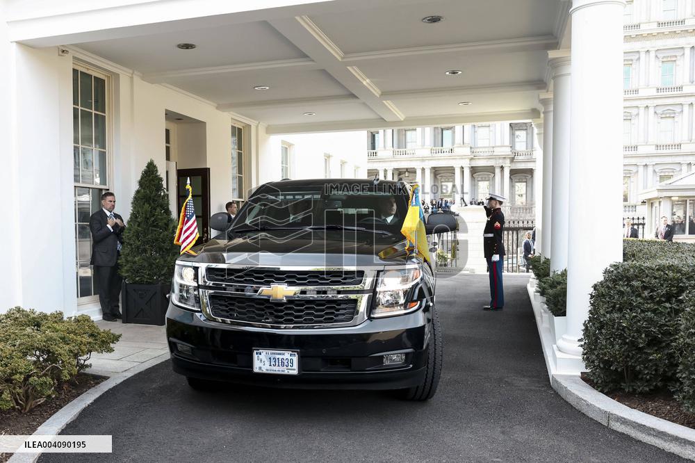 Ukrainian President Volodymyr Zelensky departs the White House after Oval Office meeting with US President Donald Trump