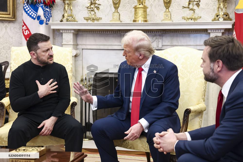 Volodymyr Zelensky Talks With Donald Trump In Oval Office - Washington