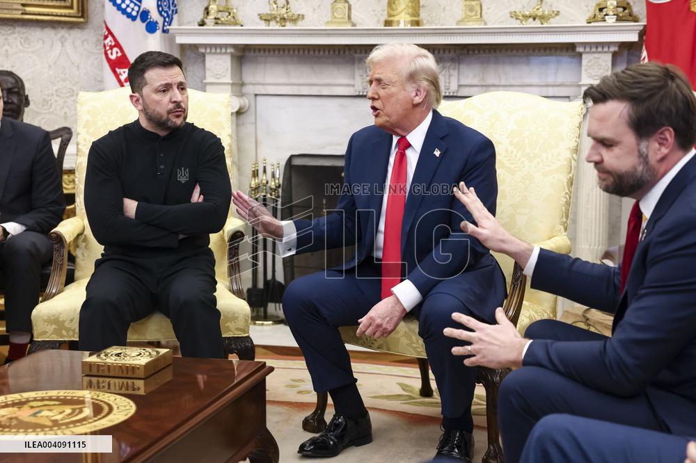 Volodymyr Zelensky Talks With Donald Trump In Oval Office - Washington