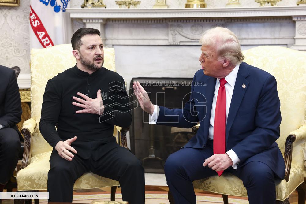 Volodymyr Zelensky Talks With Donald Trump In Oval Office - Washington