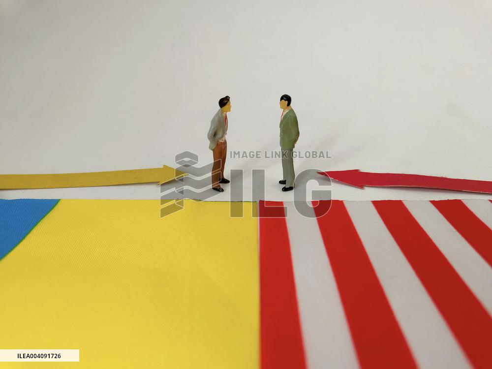 Illustration  United States and Ukraine Flag