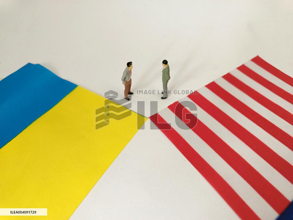 Illustration  United States and Ukraine Flag