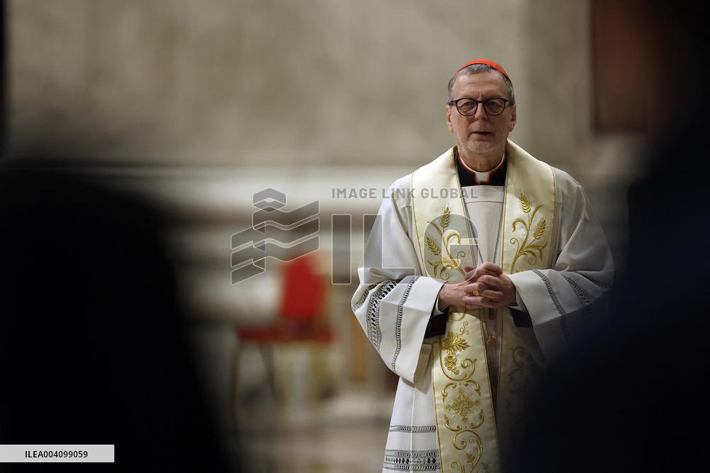 Religion: Cardinal Claudio Gugerotti leads the recitation of the Holy Rosary for Pope Francis on March 01, 2025