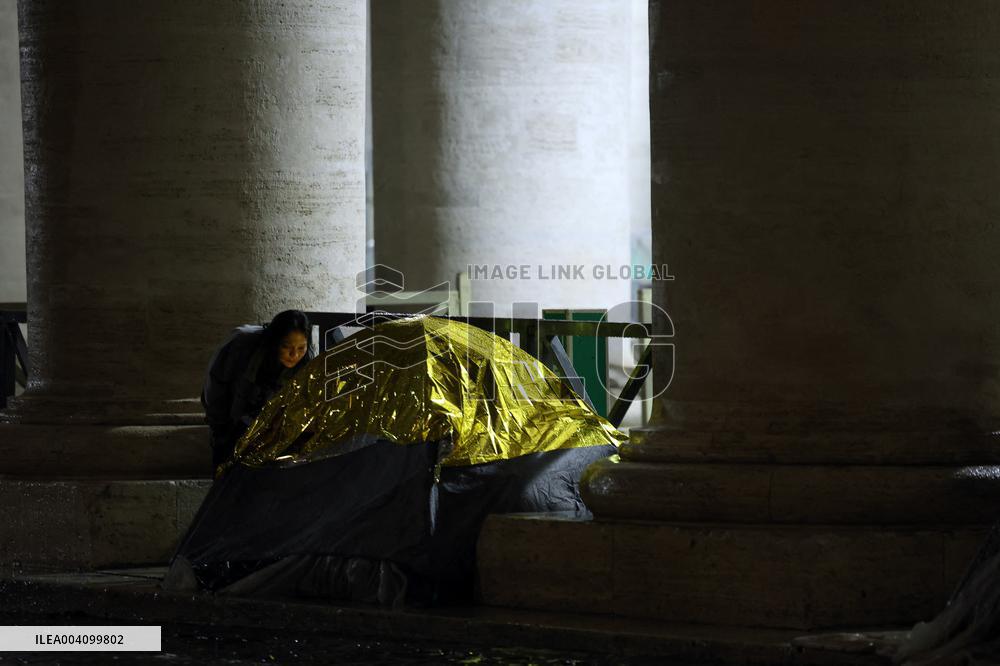 The tents of the homeless around the colonnade of St. Peter's