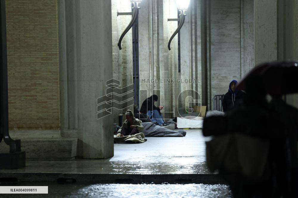 The tents of the homeless around the colonnade of St. Peter's