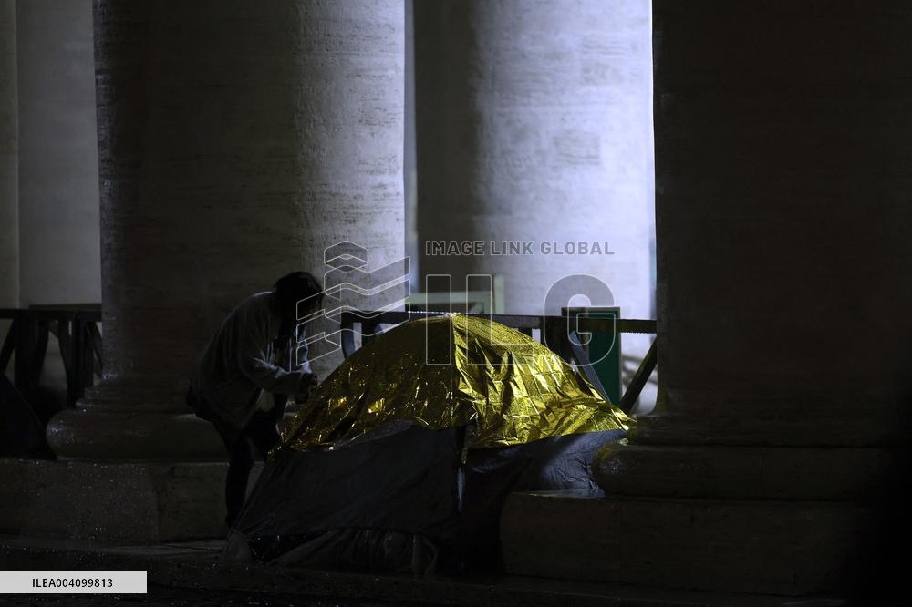 The tents of the homeless around the colonnade of St. Peter's