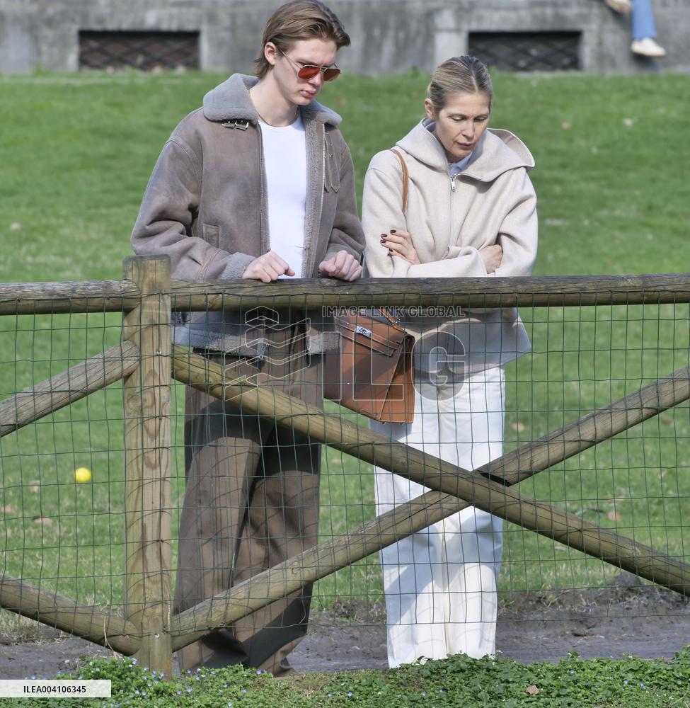 Kelly Rutherford Strolls with Son Hermes in Milan