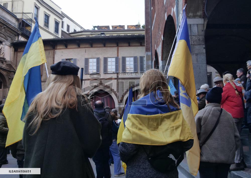 Demonstration for Ukraine in Piazza Mercanti in Milan