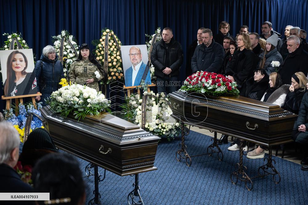 Farewell ceremony for Ukrinform journalist Tetiana Kulyk and her husband Pavlo Ivanchov in Kyiv