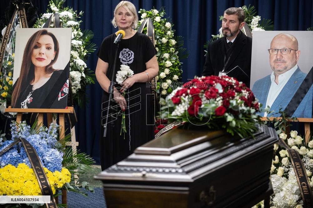 Farewell ceremony for Ukrinform journalist Tetiana Kulyk and her husband Pavlo Ivanchov in Kyiv