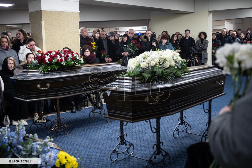 Farewell ceremony for Ukrinform journalist Tetiana Kulyk and her husband Pavlo Ivanchov in Kyiv