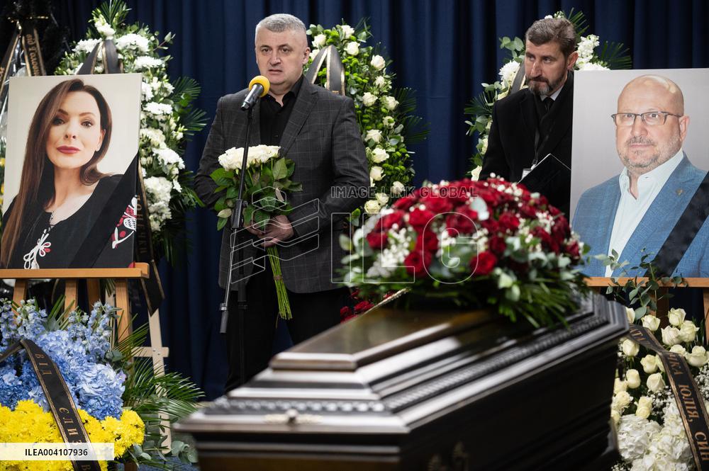Farewell ceremony for Ukrinform journalist Tetiana Kulyk and her husband Pavlo Ivanchov in Kyiv