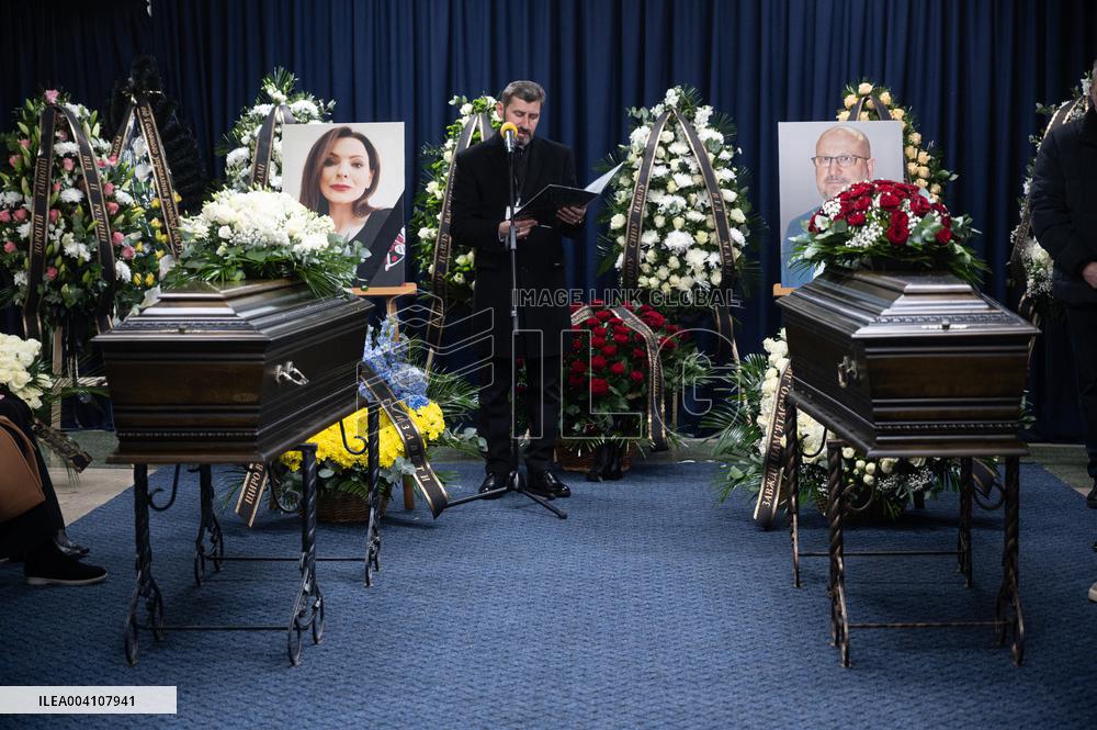 Farewell ceremony for Ukrinform journalist Tetiana Kulyk and her husband Pavlo Ivanchov in Kyiv