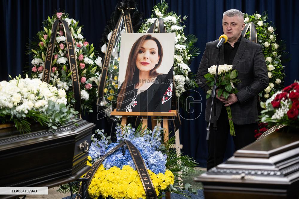Farewell ceremony for Ukrinform journalist Tetiana Kulyk and her husband Pavlo Ivanchov in Kyiv