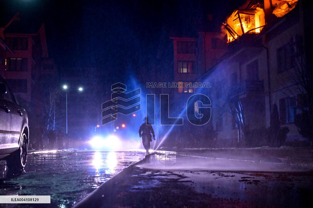 Aftermath of Russian drone attack on residential building of Zaporizhzhia