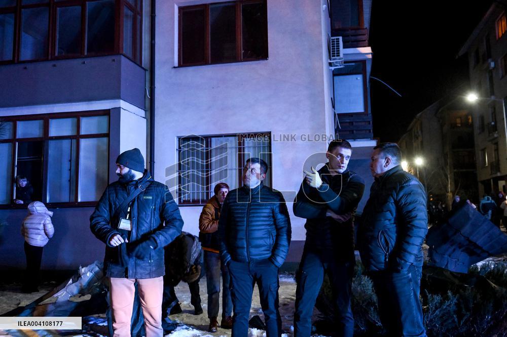 Aftermath of Russian drone attack on residential building of Zaporizhzhia