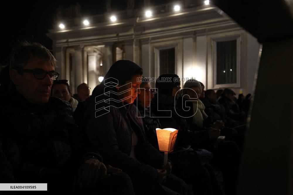 Religion: Cardinal Robert Prevost leads the recitation of the Holy Rosary for Pope Francis on March 03, 2025