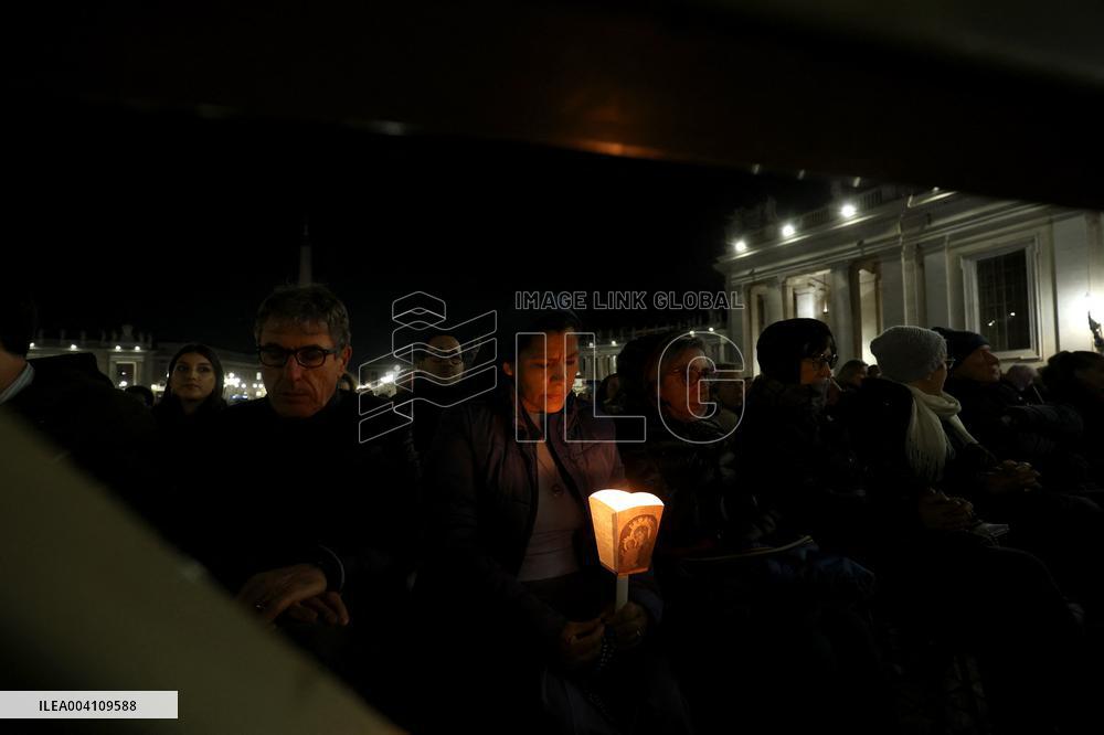 Religion: Cardinal Robert Prevost leads the recitation of the Holy Rosary for Pope Francis on March 03, 2025