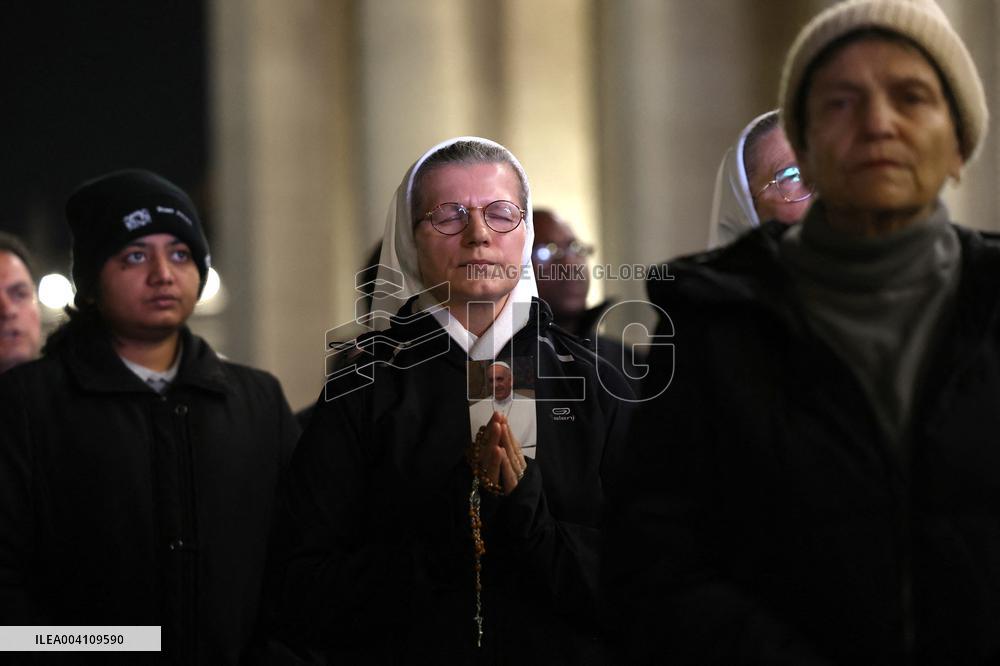 Religion: Cardinal Robert Prevost leads the recitation of the Holy Rosary for Pope Francis on March 03, 2025