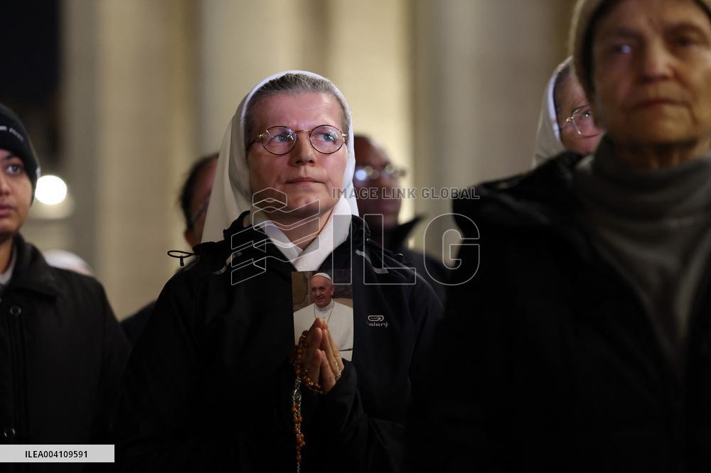 Religion: Cardinal Robert Prevost leads the recitation of the Holy Rosary for Pope Francis on March 03, 2025