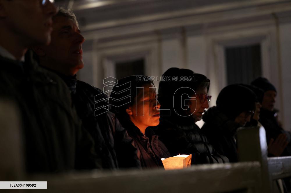 Religion: Cardinal Robert Prevost leads the recitation of the Holy Rosary for Pope Francis on March 03, 2025