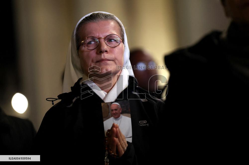 Religion: Cardinal Robert Prevost leads the recitation of the Holy Rosary for Pope Francis on March 03, 2025