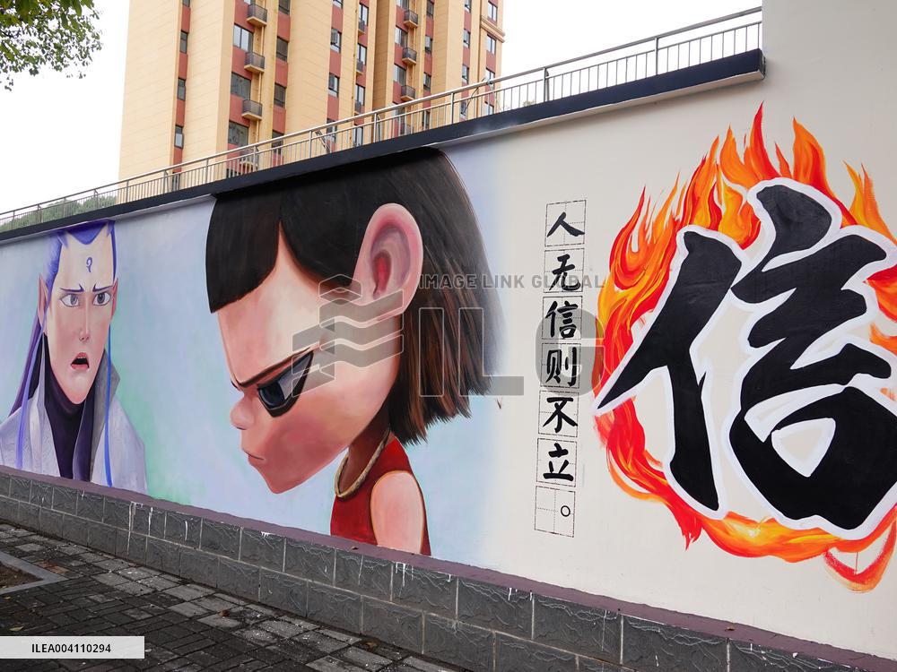 Nezha 2 Theme Wall Painting in Yichang