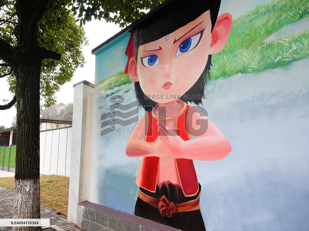 Nezha 2 Theme Wall Painting in Yichang