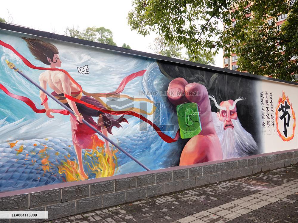 Nezha 2 Theme Wall Painting in Yichang