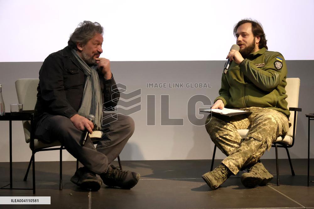Serviceman Kostiantyn Vierinov attends the premiere of Memory, a new music video by the Cultural Forces of Ukraine, Kyiv, Ukrain