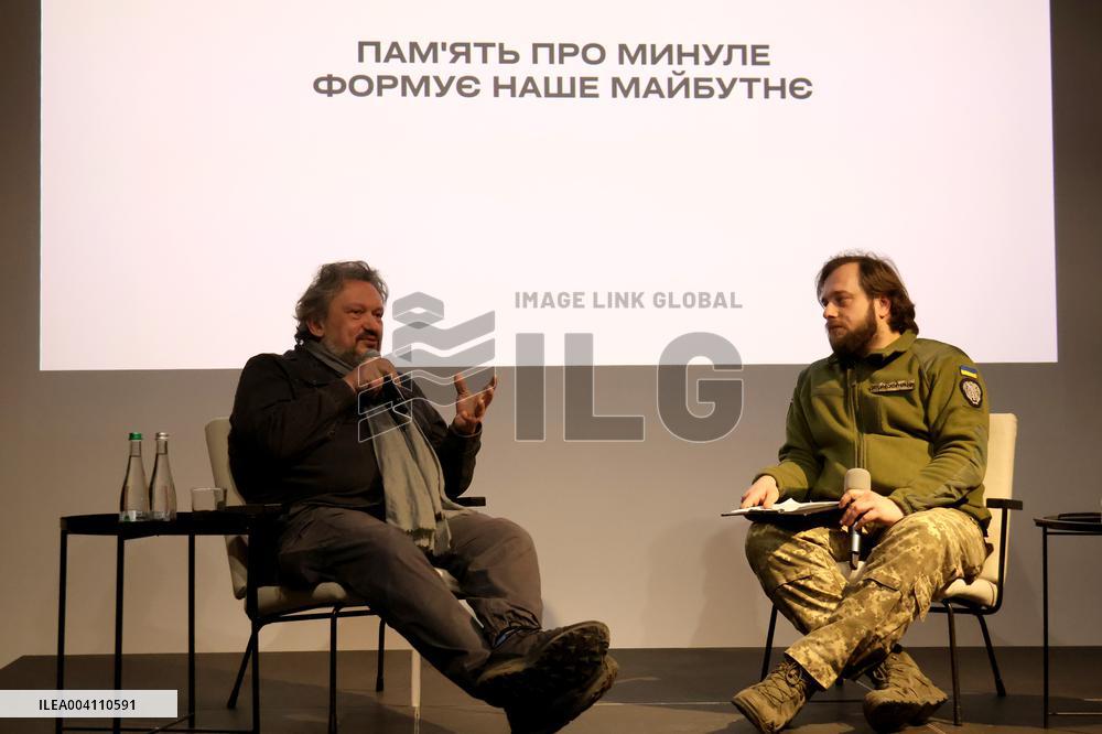 Serviceman Kostiantyn Vierinov attends the premiere of Memory, a new music video by the Cultural Forces of Ukraine, Kyiv, Ukrain