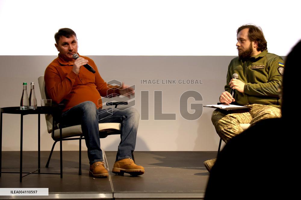 Serviceman Kostiantyn Vierinov attends the premiere of Memory, a new music video by the Cultural Forces of Ukraine, Kyiv, Ukrain