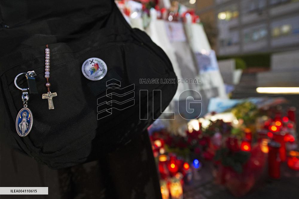 People Pray Outside the Agostino Gemelli Polyclinic in Rome