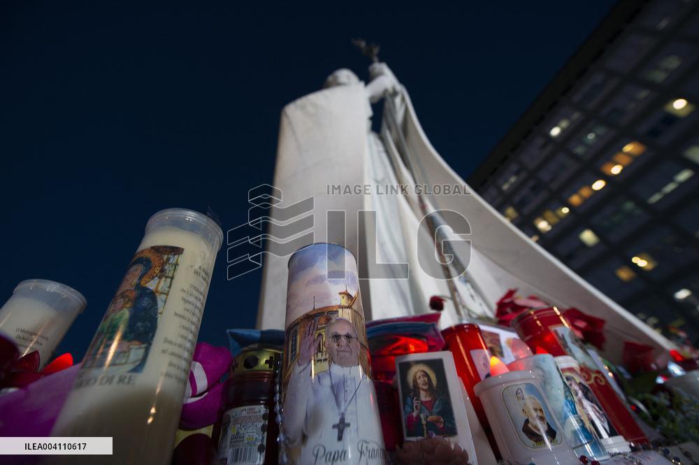 People Pray Outside the Agostino Gemelli Polyclinic in Rome